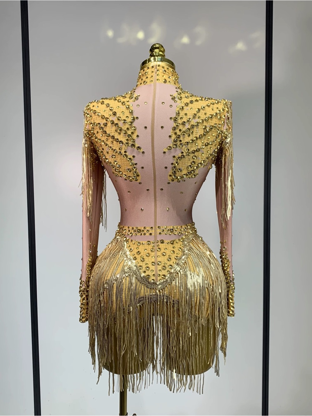 Gold Sequin Fringe Dance Bodysuit - Picture 3 of 3